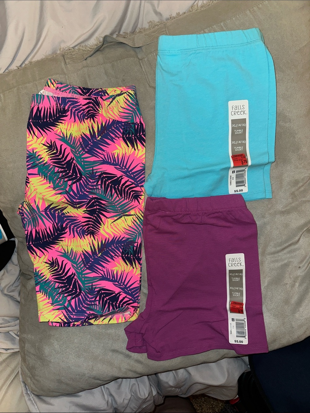Falls Creek Girls' Bright Tropical Print Shorts + Teal & Purple Solid Shorts
